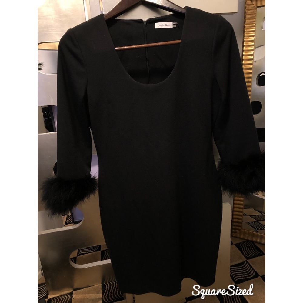 Calvin Klein Dress w/ Fur Sleeve